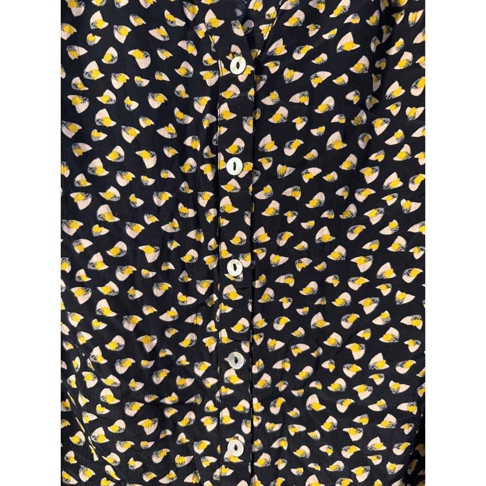 Jodifl Black Yellow Lemon Fruit Print Woven V-Neck 3/4 Sleeve Blouse M G5536-2 - Picture 4 of 6